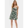 Yazlık Çiçekli Mini Şifon Elbise Astarlı Kalp Yaka Dokuma Dayanıklı Malzeme Modern Stil