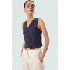 Yazlık Çizgili Crop Bluz V Yaka Polyester Dokuma Seçkin Malzeme Uzun Ömürlü
