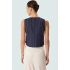 Yazlık Çizgili Crop Bluz V Yaka Polyester Dokuma Seçkin Malzeme Uzun Ömürlü