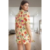 Yazlık Çok Meyve Desenli Viskoz Pijama Takımı Modern Stil Konforlu Kesim Kaliteli İşçilik