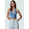 Yazlık Crop Bluz Boyundan Bağlamalı Vücuda Oturan Esnek Örme Premium Kalite Kaliteli İşçilik
