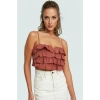 Yazlık Crop Bluz Katlı Fırfır Detay Pamuklu Dokuma Kumaş Plaj ve Günlük Stil Rahat Kullanım