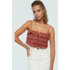 Yazlık Crop Bluz Katlı Fırfır Detay Pamuklu Dokuma Kumaş Plaj ve Günlük Stil Rahat Kullanım