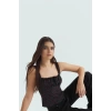 Yazlık Desenli Fitted Crop Bluz Viskoz Dokuma Özenle Seçilmiş Uzun Ömürlü Özel Tasarım