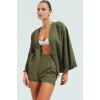 Yazlık Etnik Desenli Pamuklu Kimono Şort Takım Plaj için Rahat Tasarım Modern Stil Özenle Seçilmiş