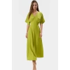 Yazlık Günlük A Kesim Maxi Elbise V Yaka Kısa Kollu Polyester Dokuma Kaliteli İşçilik