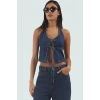 Yazlık Kadın Bluz 100% Pamuk Denim Crop Halter Yaka Bağcıklı Detay Şık Görünüm Konforlu Kesim