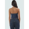 Yazlık Kadın Bluz 100% Pamuk Denim Crop Halter Yaka Bağcıklı Detay Şık Görünüm Konforlu Kesim