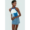Yazlık Kadın Bluz Renk Bloklu Triko Crop Halter Yaka Rahat Özel Tasarım Uzun Ömürlü