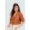 Yazlık Kadın Bluz V Yaka Regular Kalıp Terrycotton Crop Truvakar Kol Premium Kalite