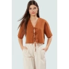 Yazlık Kadın Bluz V Yaka Regular Kalıp Terrycotton Crop Truvakar Kol Premium Kalite