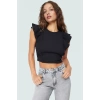 Yazlık Kadın Crop Bluz Pamuklu Örme Kumaş Fırfırlı Kol Detayı Bisiklet Yaka Rahat Ve Şık