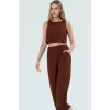 Yazlık Kadın Crop Bluz Pantolon Takımı Polyester Crinkle Dokuma Rahat Kullanım Modern Stil