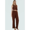 Yazlık Kadın Crop Bluz Pantolon Takımı Polyester Crinkle Dokuma Rahat Kullanım Modern Stil