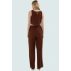 Yazlık Kadın Crop Bluz Pantolon Takımı Polyester Crinkle Dokuma Rahat Kullanım Modern Stil
