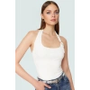 Yazlık Kadın Crop Bluz Viskon Ribana Kumaş Boyundan Bağlamalı Yaka Şık Görünüm
