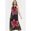 Yazlık Kadın Elbisesi Maxi Boy A Line Çiçek Desenli Polyester Kumaş Konforlu Kesim Modern Stil