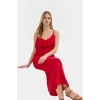 Yazlık Kadın Elbisesi Maxi V Yaka Fırfırlı Düz Kesim  Polyester Özenle Seçilmiş