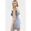 Yazlık Kadın Mini Denim Elbise Kare Yaka A line  Pamuk Fırfırlı Detaylar Dayanıklı Malzeme