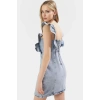 Yazlık Kadın Mini Denim Elbise Kare Yaka A line  Pamuk Fırfırlı Detaylar Dayanıklı Malzeme