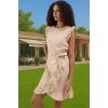 Yazlık Kadın Mini Elbise Poplin Kumaş Çizgili Desen Bel Kuşağı Uzun Ömürlü Kaliteli İşçilik