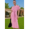 Yazlık Kadın Pamuk Midi Elbise Bodycon Kalıp Bağcıklı Tasarım Modern Stil Profesyonel Görünüm