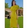 Yazlık Kadın Pamuk Midi Elbise Bodycon Kalıp Bağcıklı Tasarım Modern Stil Profesyonel Görünüm