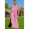 Yazlık Kadın Pamuk Midi Elbise Bodycon Kalıp Bağcıklı Tasarım Modern Stil Profesyonel Görünüm