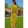 Yazlık Kadın Pamuk Midi Elbise Bodycon Kalıp Bağcıklı Tasarım Modern Stil Profesyonel Görünüm