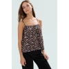 Yazlık Kadın Terrycotton Crop Bluz İnce Askılı Leopar Desenli Oversize Şık Görünüm