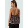 Yazlık Kadın Terrycotton Crop Bluz İnce Askılı Leopar Desenli Oversize Şık Görünüm