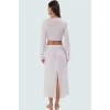 Yazlık Kadın Uzun Kollu Pamuklu Bluz Etek Takım Plaj Modası Profesyonel Görünüm Modern Stil