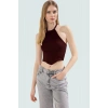 Yazlık Kadın Viskoz Bluz Halter Yaka Crop Fitted Kalıp Dayanıklı Malzeme Yüksek Kalite