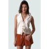 Yazlık Keten Görünümlü Kolsuz Bluz Regular Kalıp Önü Bağcıklı Modern Stil Özenle Seçilmiş