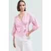 Yazlık Kısa Kol Çizgili Terrycotton Bluz V Yaka Casual Modern Stil Yüksek Kalite Uzun Ömürlü