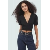 Yazlık Kısa Kol Crop Bluz Bürümcük Dokuma Polyester Örme Rahat Kullanım Günlük İçin
