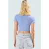 Yazlık Kısa Kollu Çizgili Bisiklet Yaka Fitted Crop Bluz Viskoz Kaliteli İşçilik Konforlu Kesim