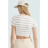 Yazlık Kısa Kollu Çizgili Bisiklet Yaka Fitted Crop Bluz Viskoz Kaliteli İşçilik Konforlu Kesim