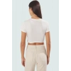 Yazlık Kısa Kollu Çizgili Bisiklet Yaka Fitted Crop Bluz Viskoz Kaliteli İşçilik Konforlu Kesim