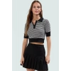 Yazlık Kısa Kollu Crop Bluz Polo Yaka Fitted Rejenere Kaşkorse Kumaş Özel Tasarım