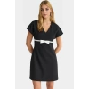 Yazlık Kısa Mini Elbise A line V Yaka Fiyonklu Polyester Elastan Dokuma Kumaş Dayanıklı Malzeme