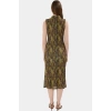 Yazlık Kolsuz Bodycon Kalem Elbise Dik Yaka Leopar Desenli Midi Boy Polyester Zarifane Tasarım