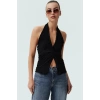 Yazlık Kolsuz Fitted Bluz Boyundan Bağlamalı Asimetrik Özel Tasarım Rahat Ve Şık
