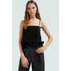 Yazlık Kolsuz Kare Yaka Fitted Pilise Bluz Polyester Örme Kumaş Modern Stil Rahat Ve Şık
