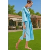 Yazlık Maxi Elbise Pamuklu Keten Görünümlü Reglan Kol Büzgü Detaylı Mükemmel Uyum Trend Tasarım