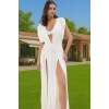 Yazlık Maxi Elbise Tek Kol Derin V Yaka Yırtmaçlı Viskoz Elastan Konforlu Kesim Modern Stil
