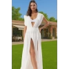 Yazlık Maxi Elbise Tek Kol Derin V Yaka Yırtmaçlı Viskoz Elastan Konforlu Kesim Modern Stil