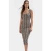 Yazlık Midi Bodycon Elbise Örme Kumaş Animal Desen Kare Yaka Trend Tasarım