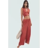 Yazlık Plaj Bluz Pantolon Takımı Dokuma Viskoz Polyester Oversize Rahat Kullanım