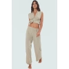 Yazlık Plaj Bluz Pantolon Takımı Dokuma Viskoz Polyester Oversize Rahat Kullanım